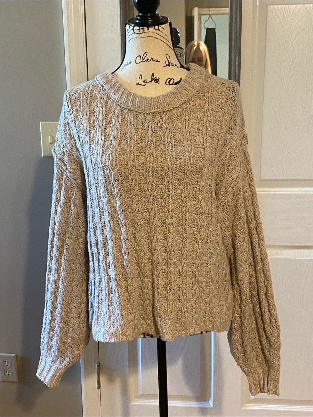 Blu Pepper Neutral Cable Knit Crewneck Sweater - Taupe- Altr’d State store